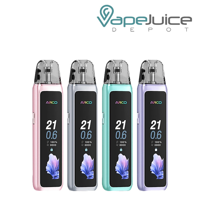 Four Colors of SMOK ARCO MAX 30W Pod Kit with display screen - Vape Juice Depot