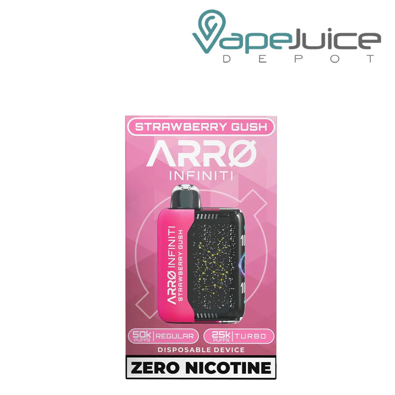 A box of Strawberry Gush ARRO Infiniti 40K ZERO Nicotine Disposable - Vape Juice Depot