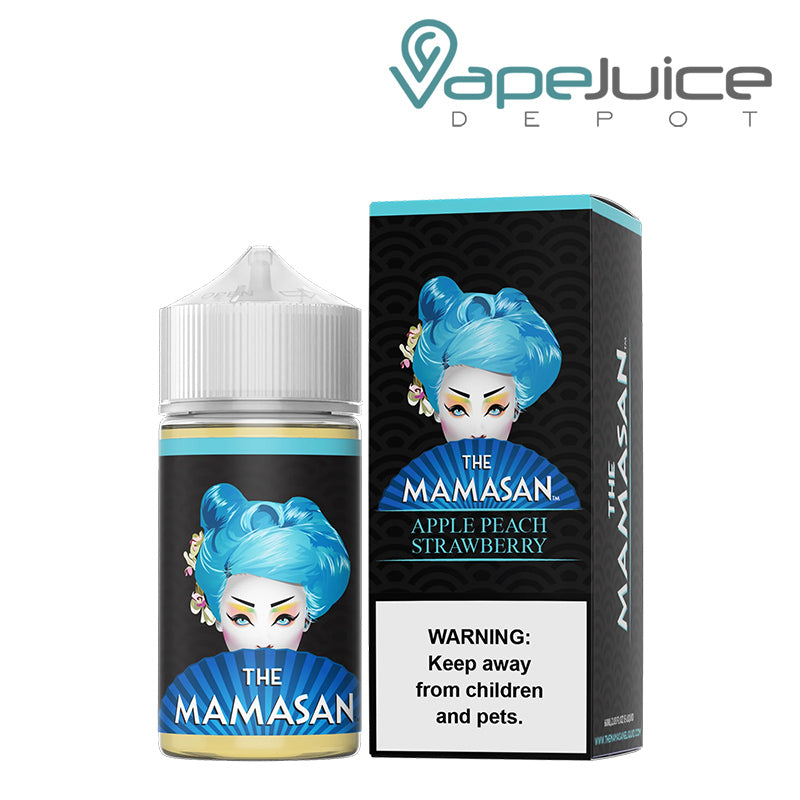 A 60ml bottle of ASAP The Mamasan eLiquid and a box with a warning sign next to it - Vape Juice Depot
