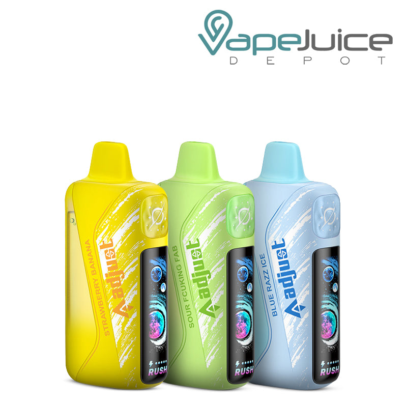 Three colors of Adjust MyRusher 40K disposable with a smart screen – Vape Juice Depot