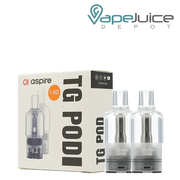 A Box of Aspire TG Replacement Pods and two pods next to it - Vape Juice Depot
