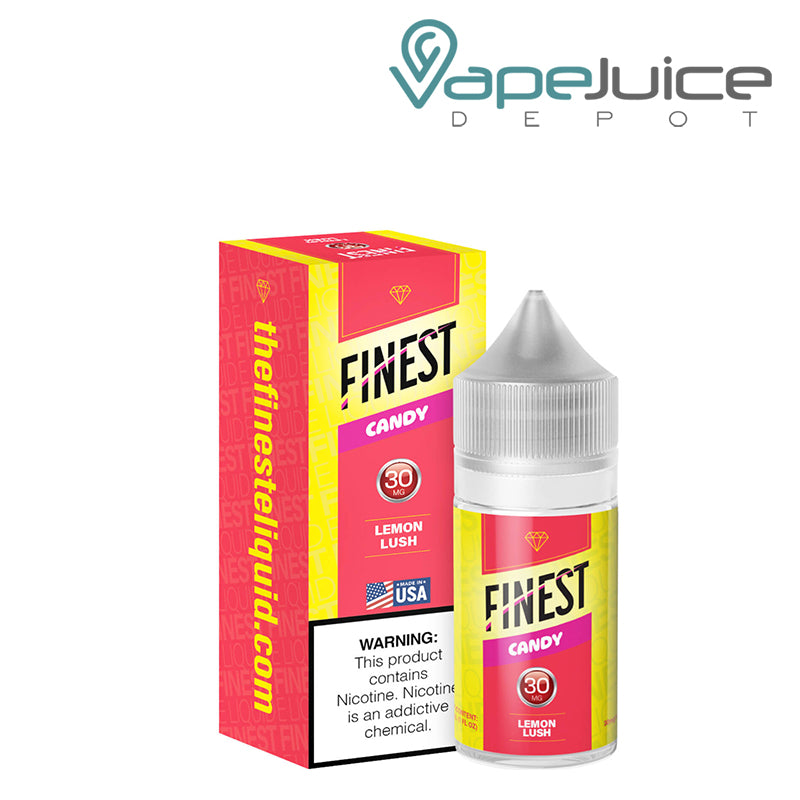 A box of Lemon Lush Finest SaltNic Series with a warning sign and a 30ml 30mg bottle next to it - Vape Juice Depot
