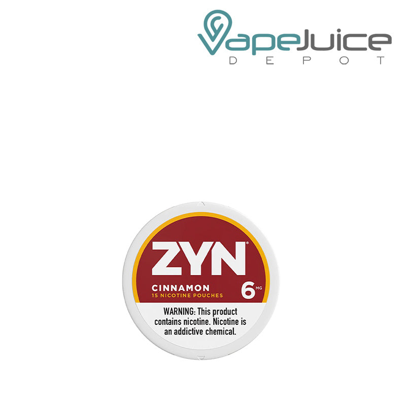 ZYN Cinnamon Nicotine Pouches 6MG with a warning sign  - Vape Juice Depot