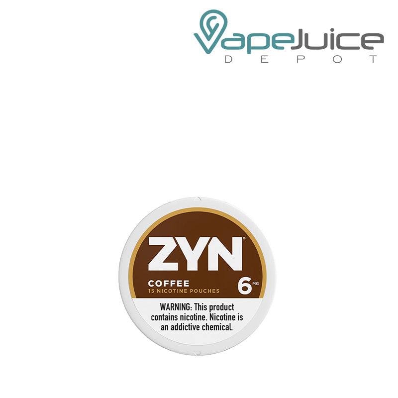 ZYN Coffee Nicotine Pouches 6MG with a warning sign - Vape Juice Depot