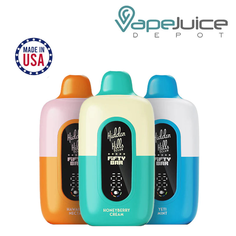 Three Flavors of Fifty Bar 20K Hidden Hills Disposable with Digital Screen - Vape Juice Depot