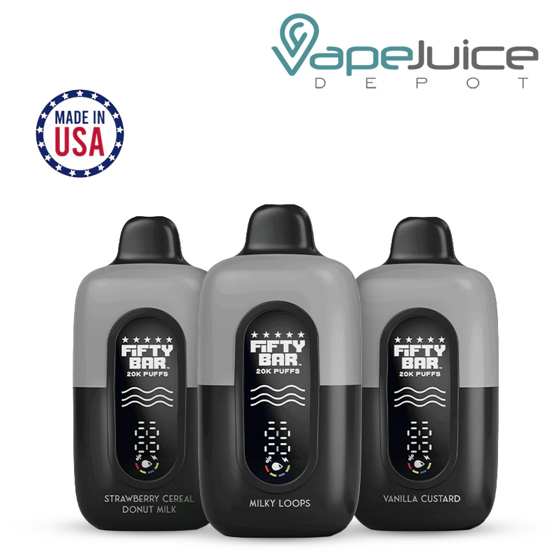 Three flavors of Fifty Bar V2 20k Disposable with full digital screen - Vape Juice Depot