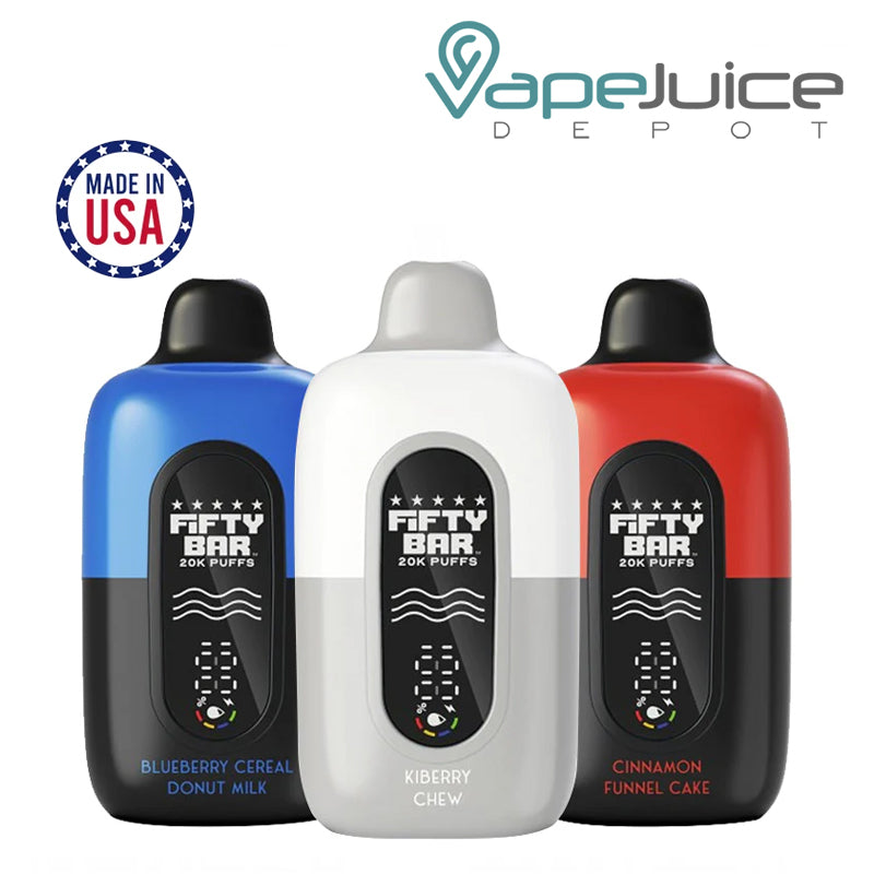 Three Colors of Fifty Bar V2 20k Disposable with Full Digital Screen - Vape Juice Depot