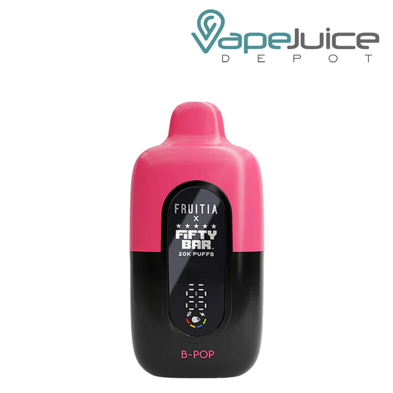 B-Pop Fifty Bar X Fruitia 20K Disposable with its smart screen visible - Vape Juice Depot