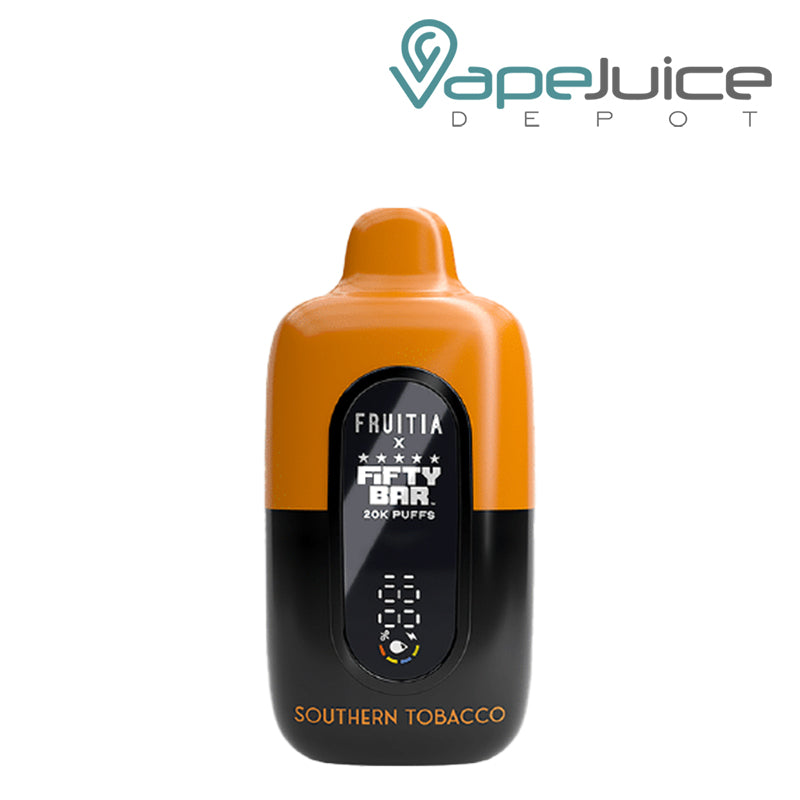 Southern Tobacco Fifty Bar X Fruitia 20K Disposable with its smart screen visible - Vape Juice Depot