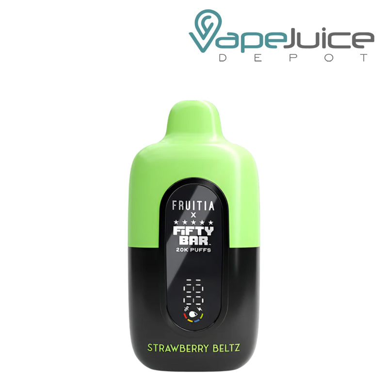 Strawberry Beltz Fifty Bar X Fruitia 20K Disposable with its smart screen visible - Vape Juice Depot