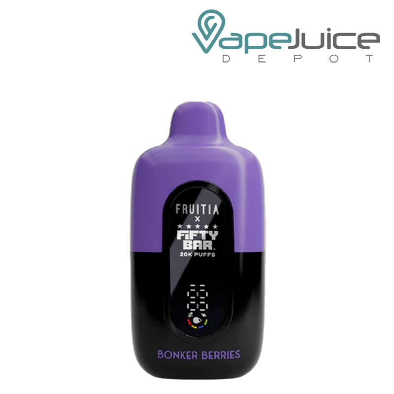 Bonker Berries Fifty Bar X Fruitia 20K Disposable with its smart screen visible - Vape Juice Depot