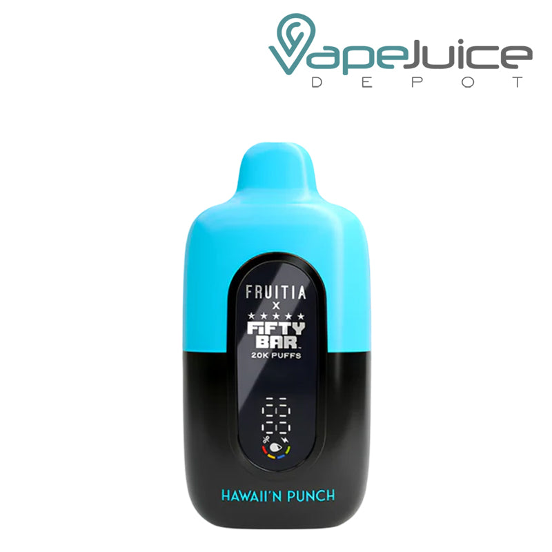 Hawaii'n Punch Fifty Bar X Fruitia 20K Disposable with its smart screen visible - Vape Juice Depot