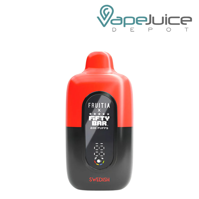 Swedish Fifty Bar X Fruitia 20K Disposable with its smart screen visible - Vape Juice Depot