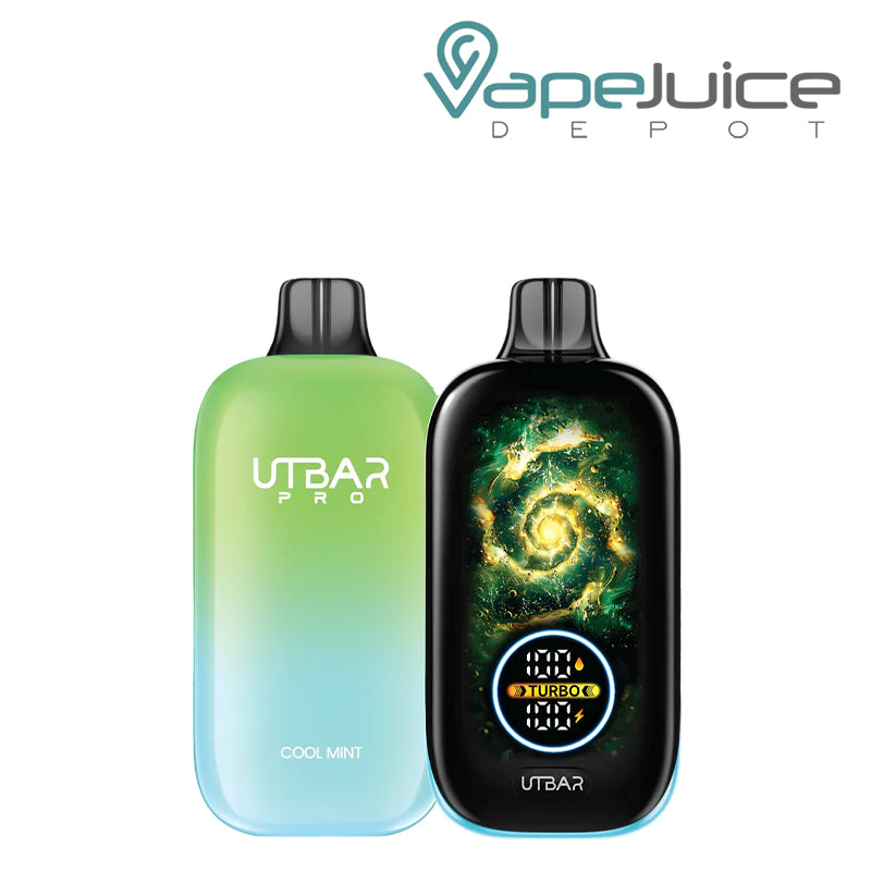 Cool Mint Flum UT Bar Pro 25K Disposable vape showing its Galaxy Full LED Screen - Vape Juice Depot