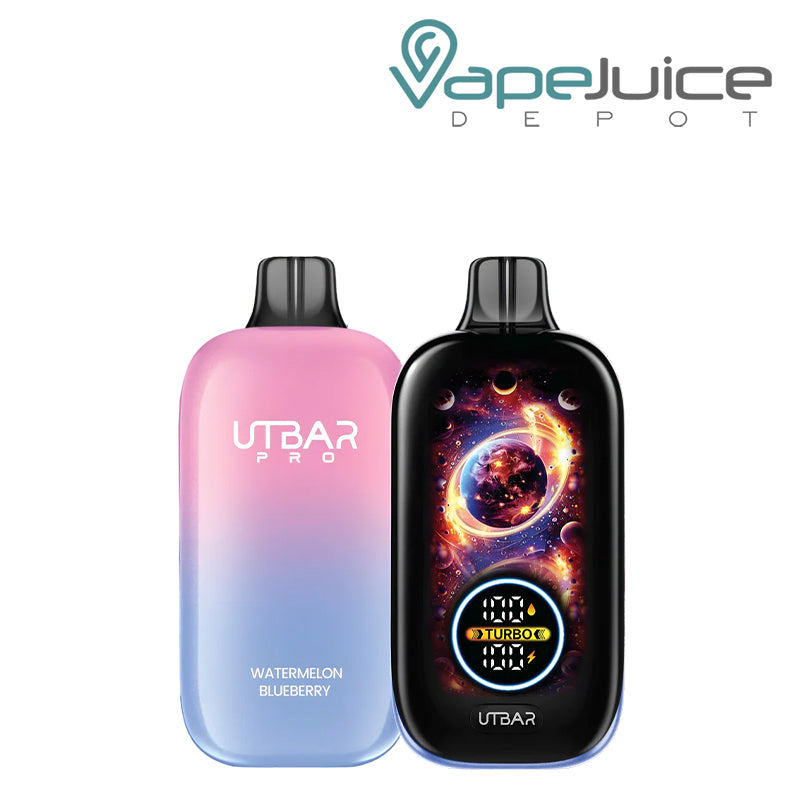Watermelon Blueberry Flum UT Bar Pro 25K Disposable vape showing its Galaxy Full LED Screen - Vape Juice Depot