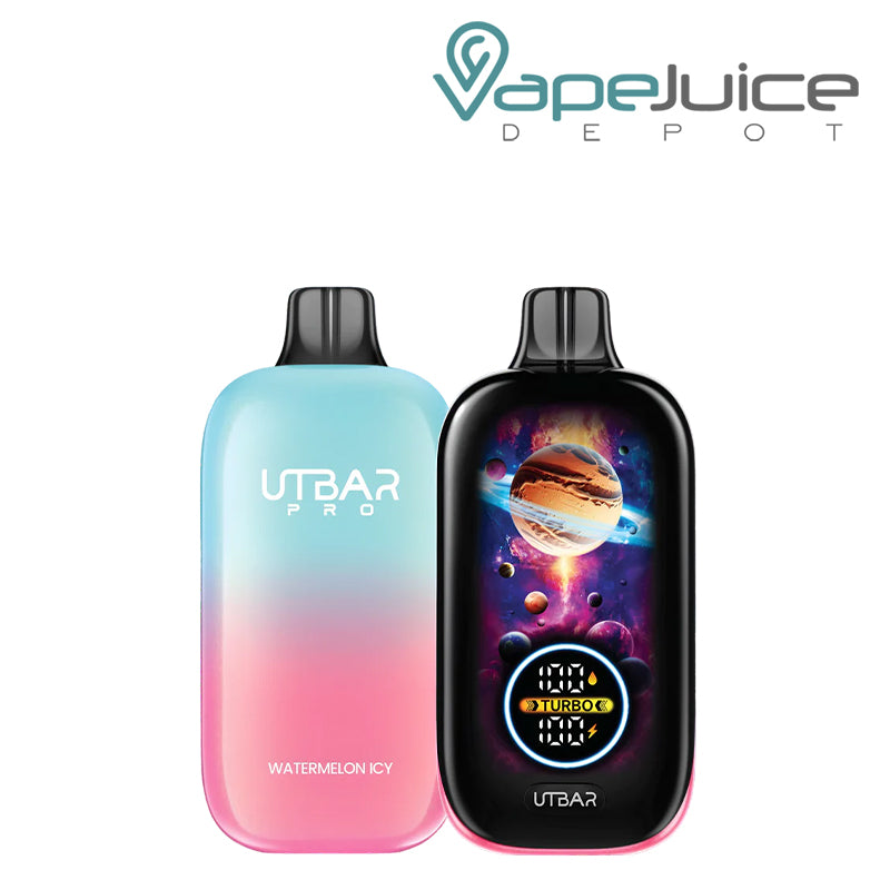 Watermelon Icy Flum UT Bar Pro 25K Disposable vape showing its Galaxy Full LED Screen - Vape Juice Depot
