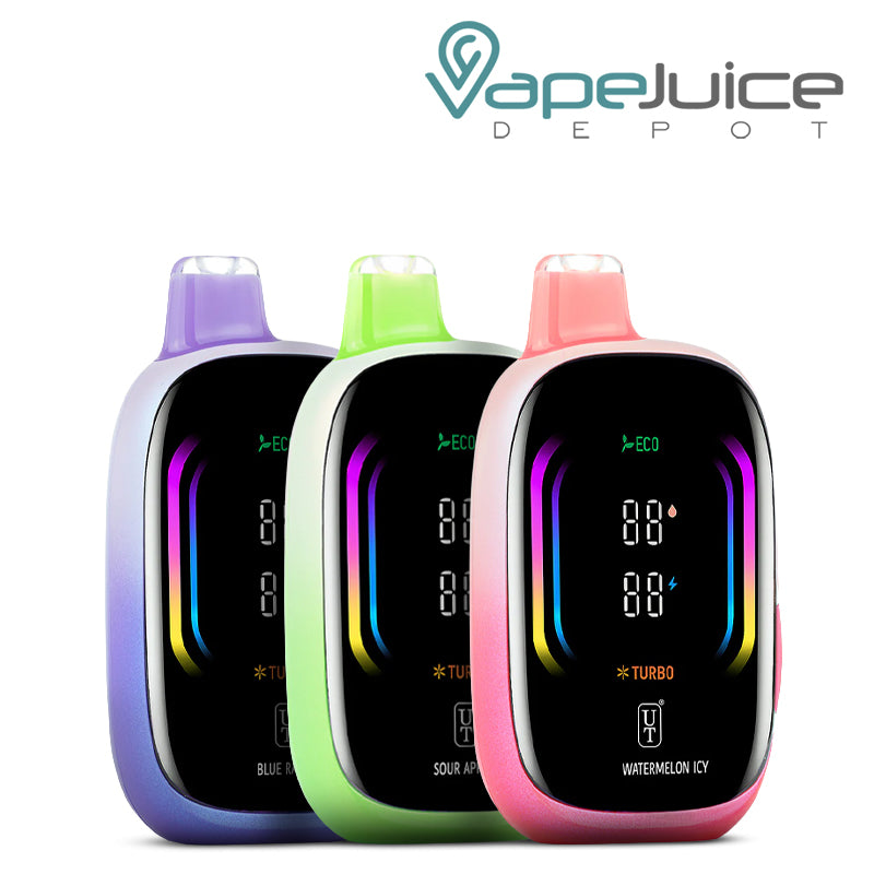 Three Flavors of Flum UT Mello Pro 50K Disposable with display full screen - Vape Juice Depot