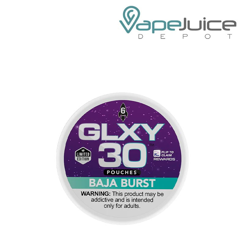 A GLXY Nicotine Pouches Baja Burst with a warning sign - Vape Juice Depot