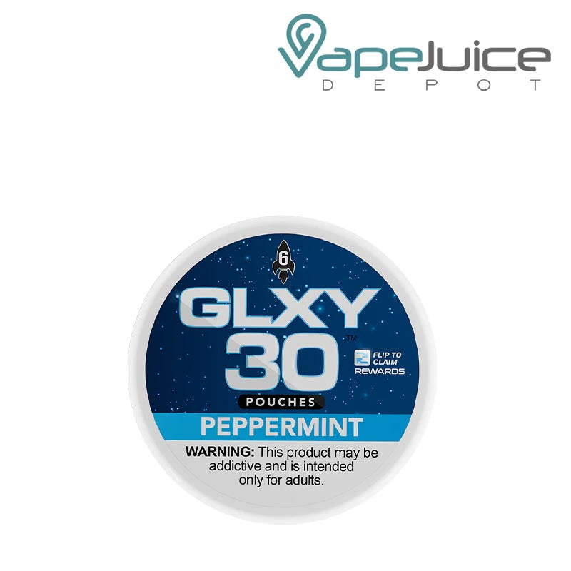 A GLXY Nicotine Pouches Peppermint with a warning sign - Vape Juice Depot