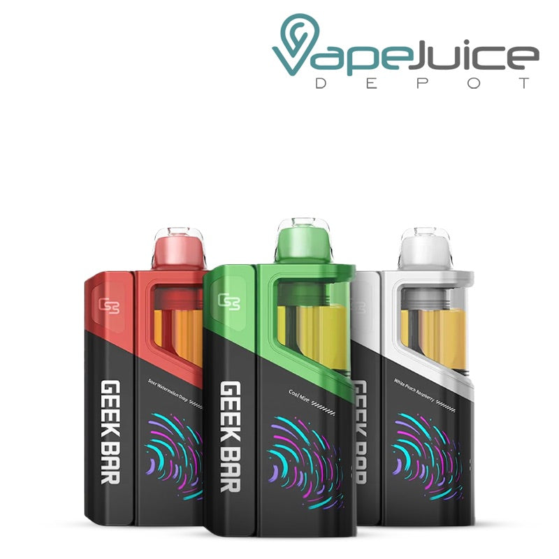 Three different flavors of Geek Bar Clio Platinum 50K Disposable Kit - Vape Juice Depot