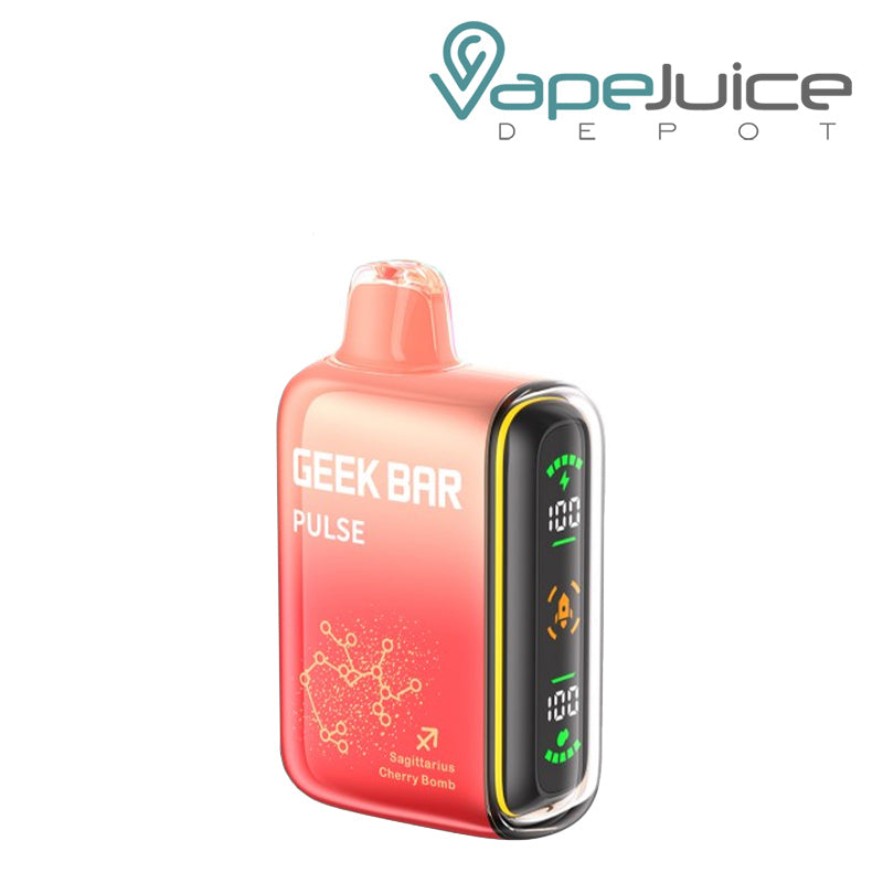 Sagittarius Cherry Bomb Geek Bar Pulse 15000 Disposable  with a display screen on the side - Vape Juice Depot