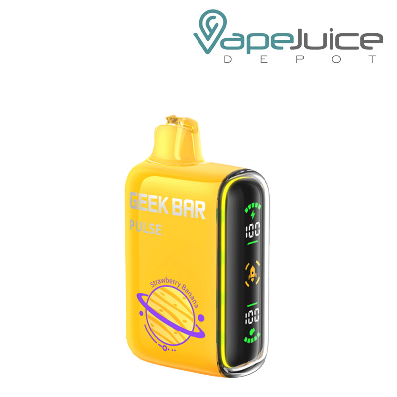 Strawberry Banana Geek Bar Pulse 15000 Disposable with a display screen on the side - Vape Juice Depot