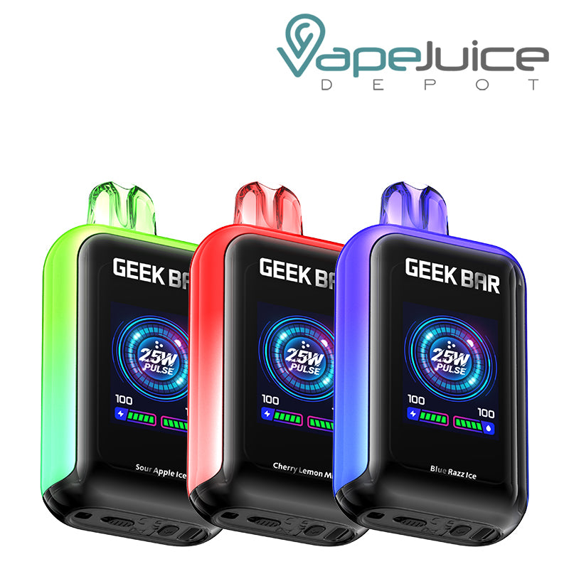 Three Flavors of Geek Bar Skyview 25K Disposable with TFT Large Screen - Vape Juice Depot