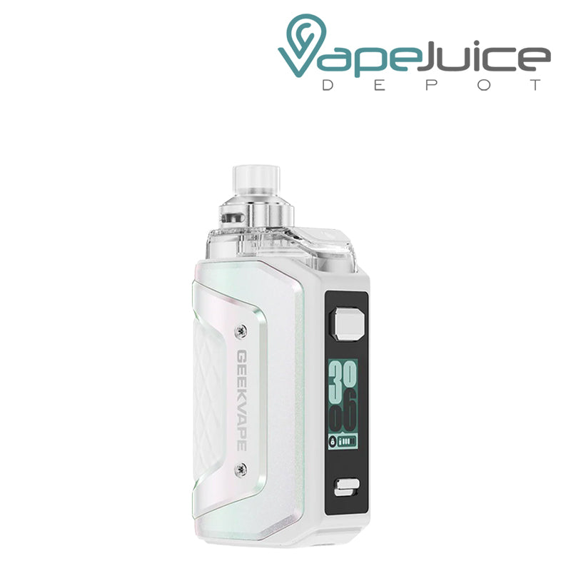 Pure White GeekVape Aegis Hero 5 Pod Kit with firing button and display screen - Vape Juice Depot