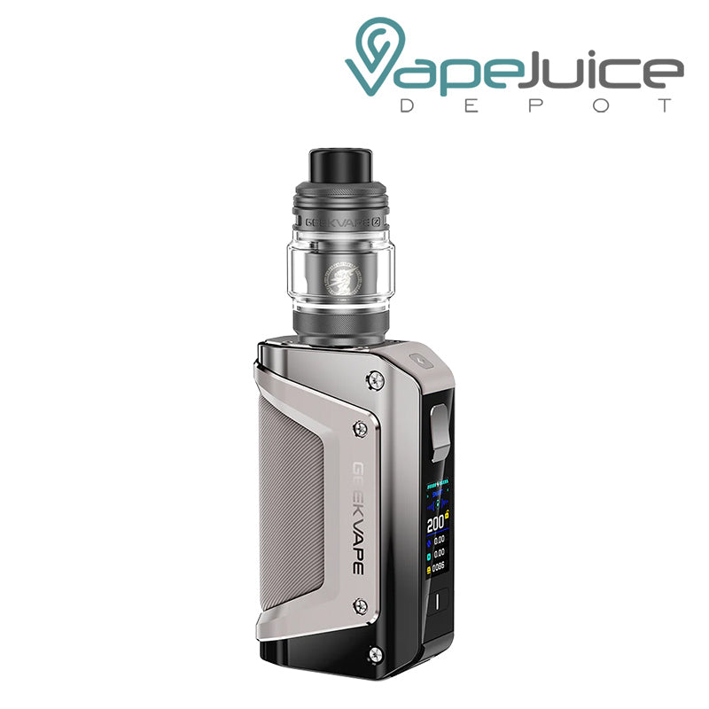 Dark Gray GeekVape Aegis Legend 3 Kit (L200) with a display screen and adjustment button - Vape Juice Depot