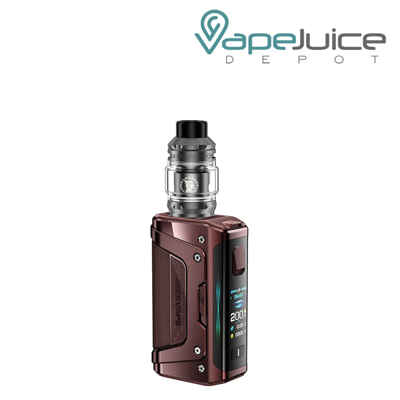 Earth Brown GeekVape Aegis Legend 5 Kit with a display screen and a button - Vape Juice Depot