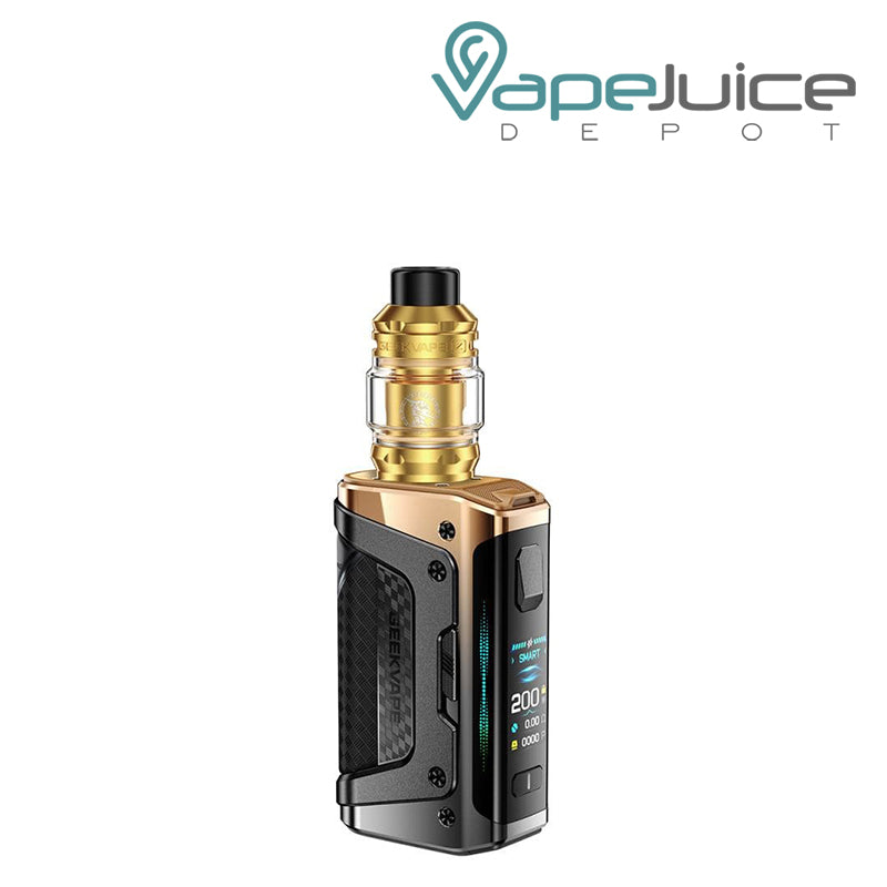Racing Gold GeekVape Aegis Legend 5 Kit with a display screen and a button - Vape Juice Depot