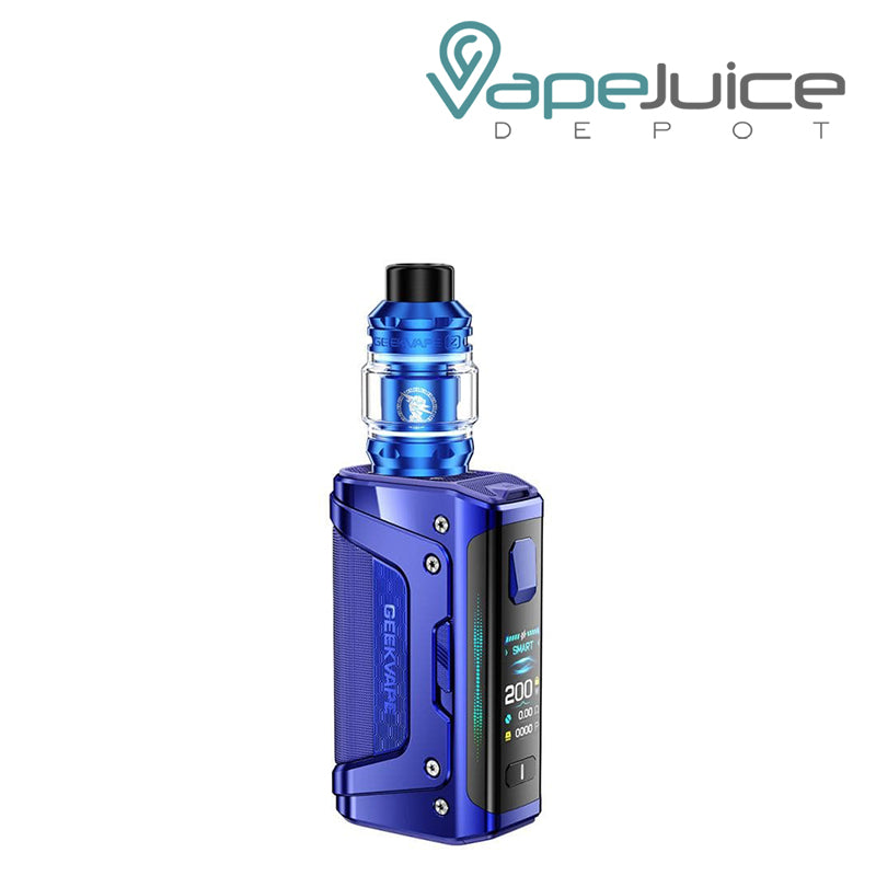 Twilight Blue GeekVape Aegis Legend 5 Kit with a display screen and a button - Vape Juice Depot
