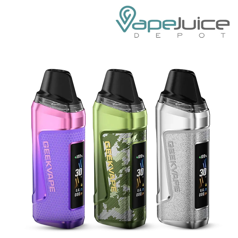 Three colors of GeekVape Aegis Nano 3 Pod System Kit - Vape Juice Depot