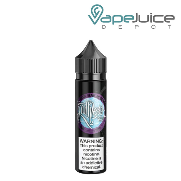A 60ml bottle of Grape Drank On Ice Ruthless Vapor with a warning sign - Vape Juice Depot