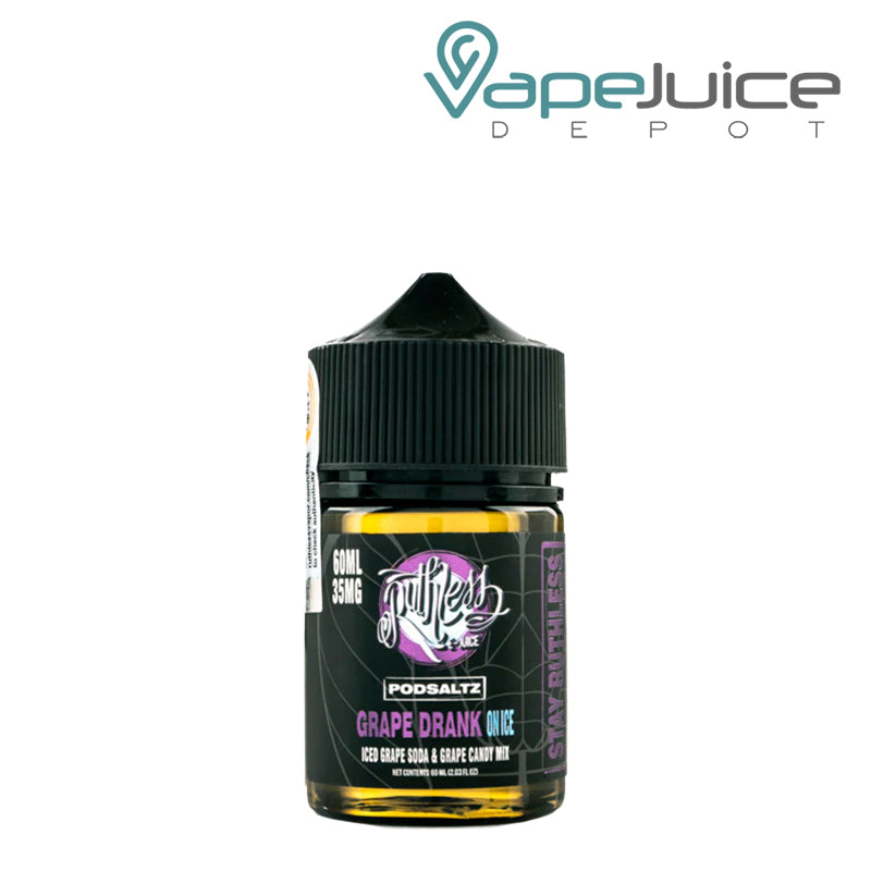 A 60ml bottle of Grape Drunk On Ice Ruthless PodSaltz - Vape Juice Depot