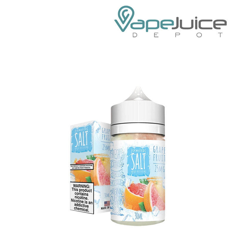A box of ICE Grapefruit Skwezed Salt with a warning sign and a 30ml bottle next to it - Vape Juice Depot