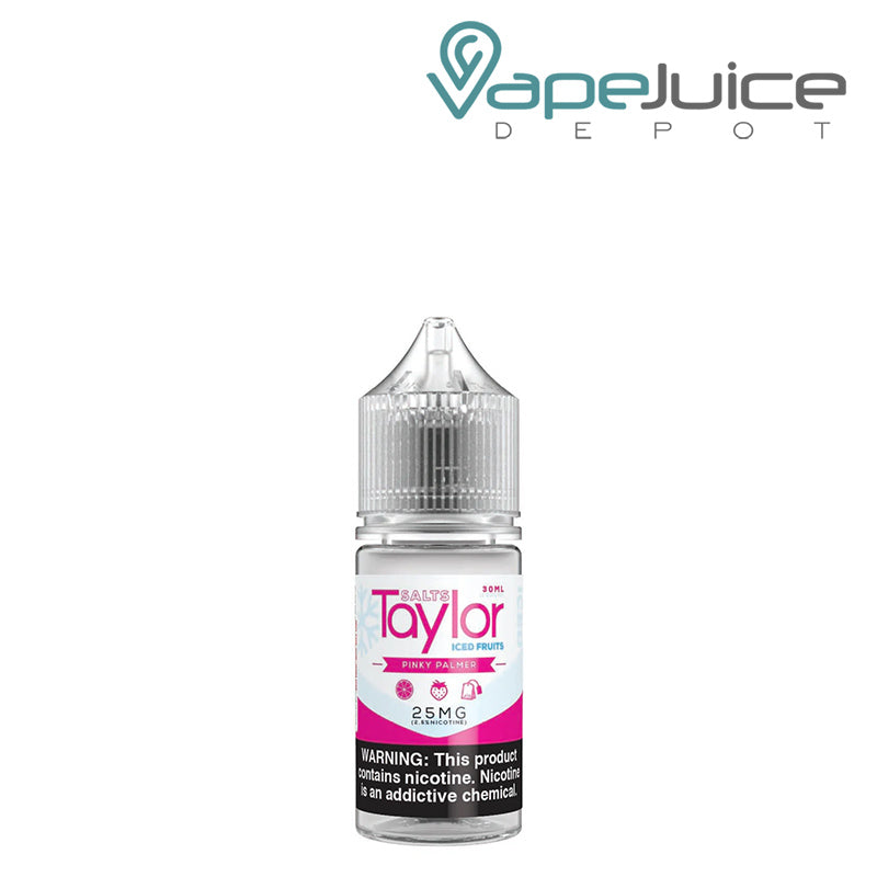 A 30ml bottle of ICED Pinky Palmer Taylor Salts with a warning sign - Vape Juice Depot
