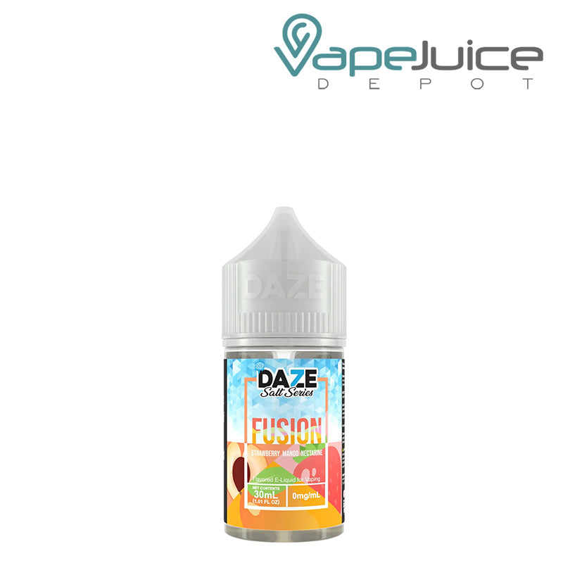 A 30ml bottle of ICED Strawberry Mango Nectarine 7 Daze Fusion Salt - Vape Juice Depot
