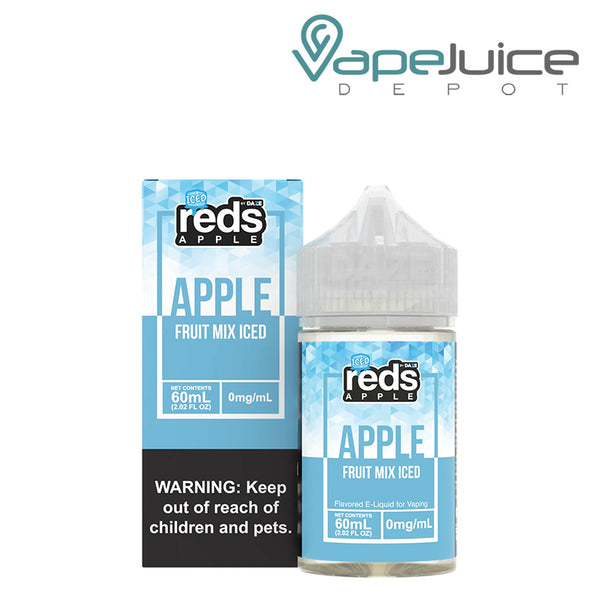 A box of ICED Fruit Mix REDS Apple eJuice with a warning sign and a 60ml bottle next to it - Vape Juice Depot