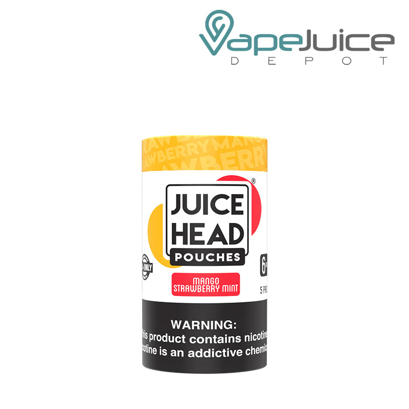 A Pack of Juice Head Pouches Mango Strawberry Mint 6mg with a warning sign - Vape Juice Depot