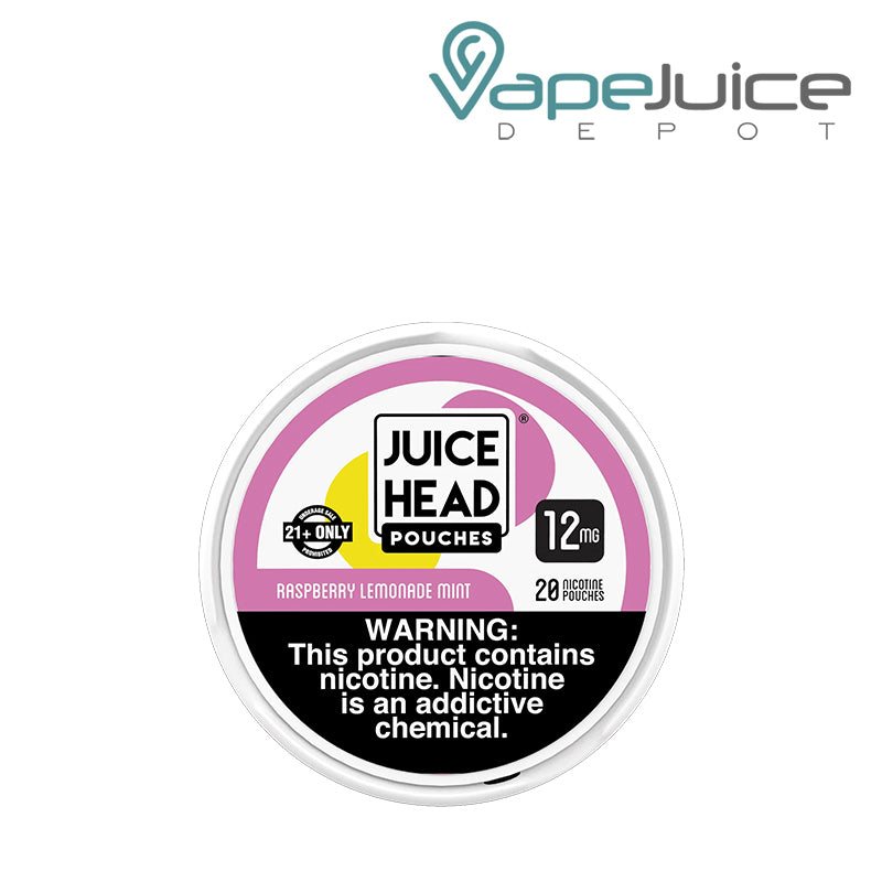 A Juice Head Pouches Raspberry Lemon Mint 12mg with a warning sign - Vape Juice Depot