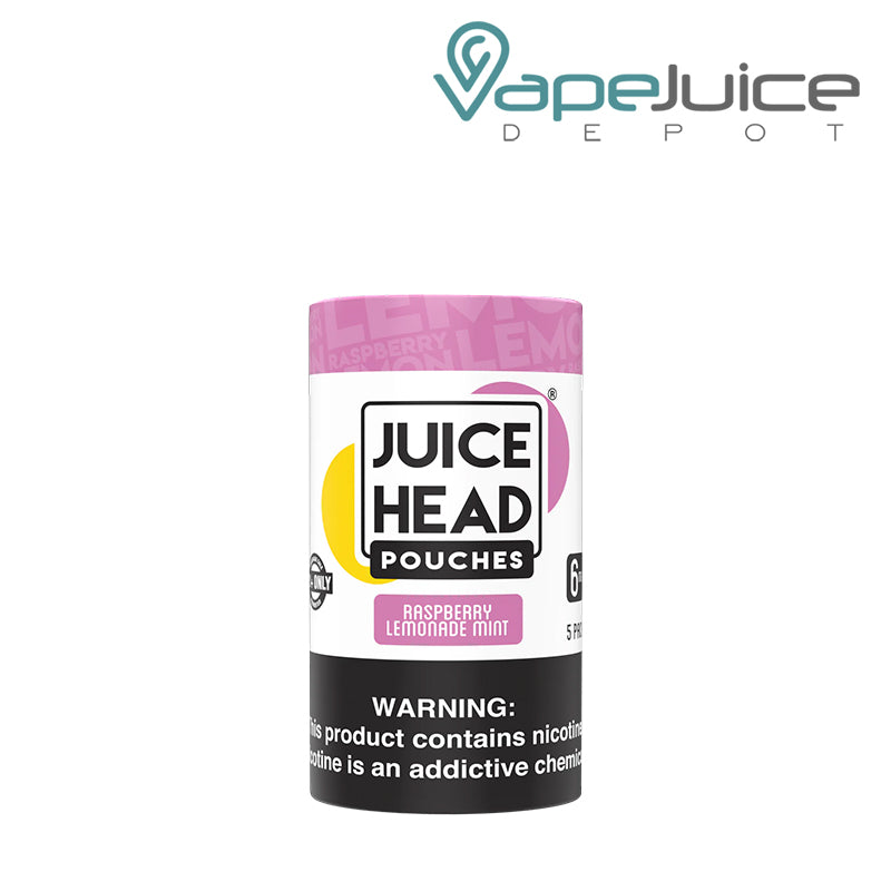 Pack of Juice Head Pouches Raspberry Lemon Mint 6mg with a warning sign - Vape Juice Depot