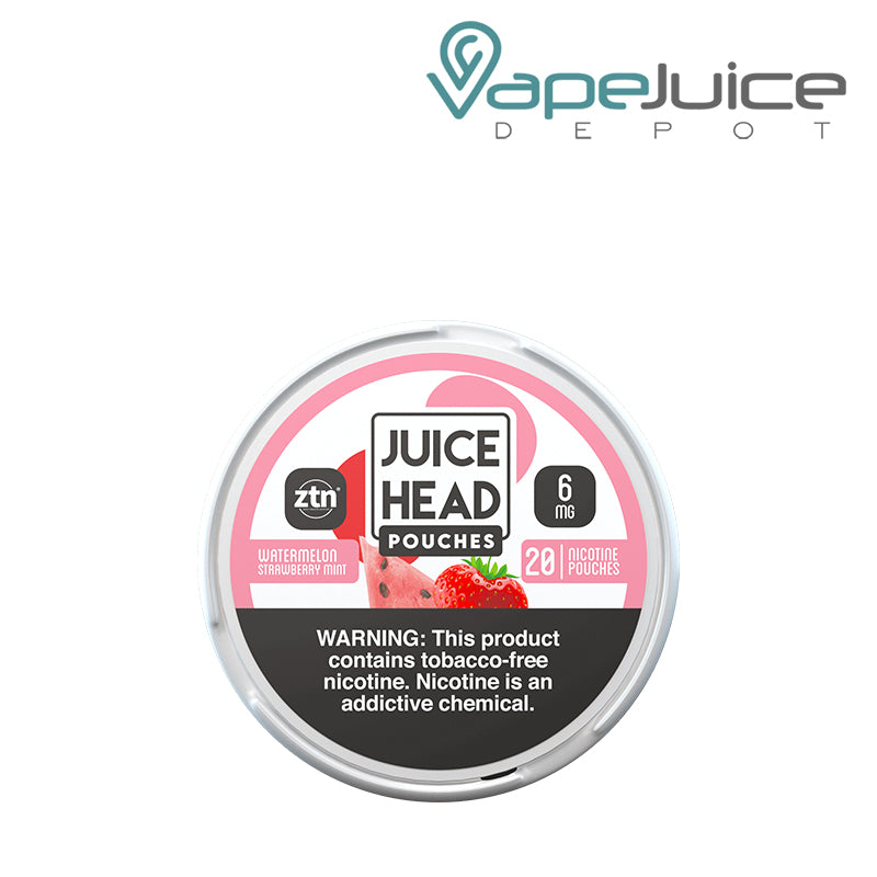 A Juice Head Pouches Watermelon Strawberry Mint 6mg with a warning sign - Vape Juice Depot