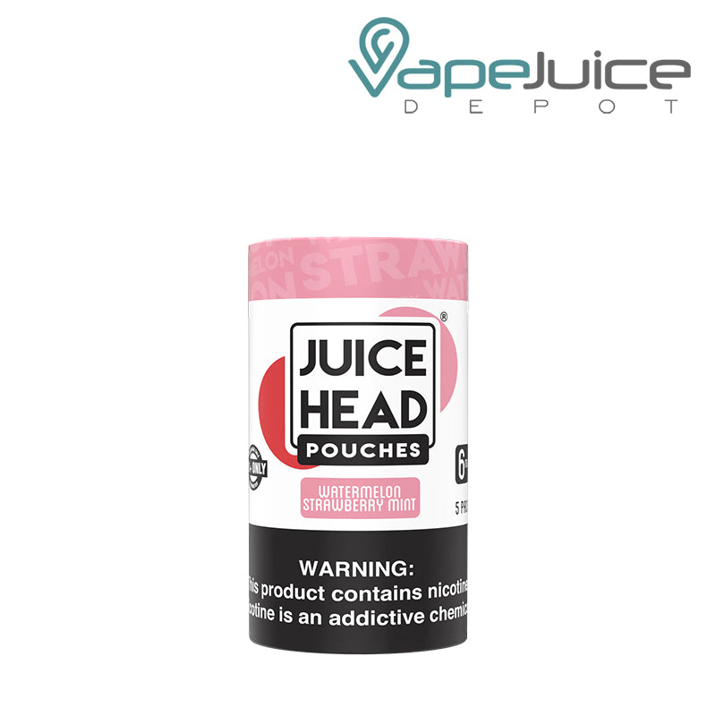 Pack of Juice Head Pouches Watermelon Strawberry Mint 6mg with a warning sign - Vape Juice Depot
