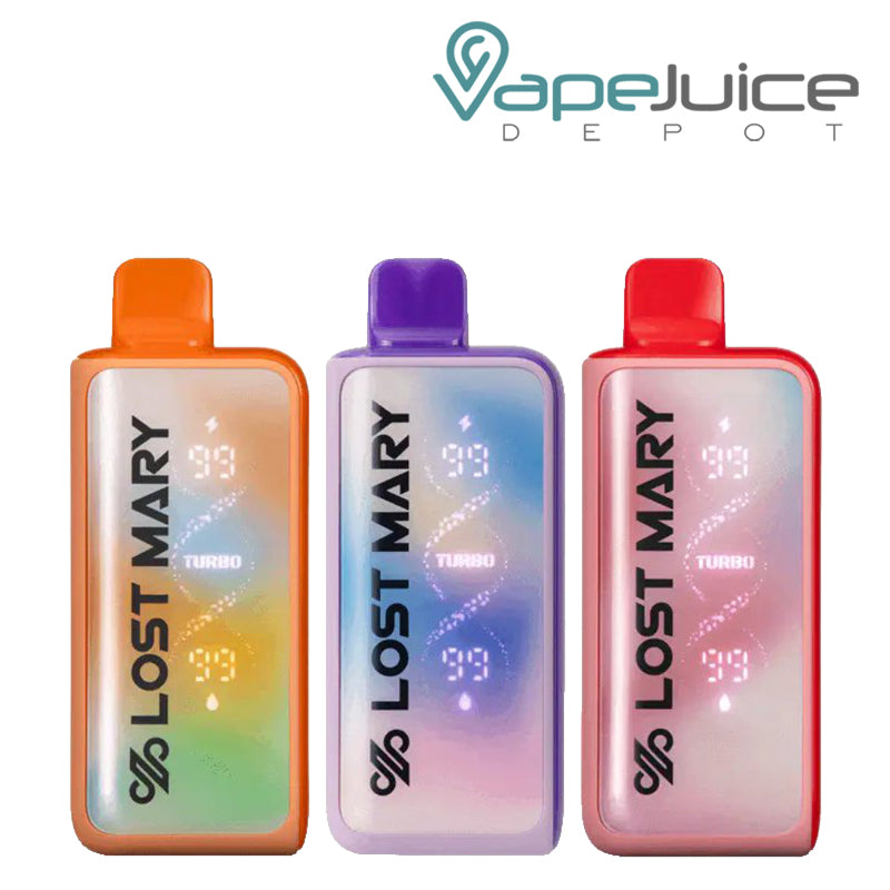 Three different flavors of Lost Mary MT35000 20mg Turbo Disposable - Vape Juice Depot