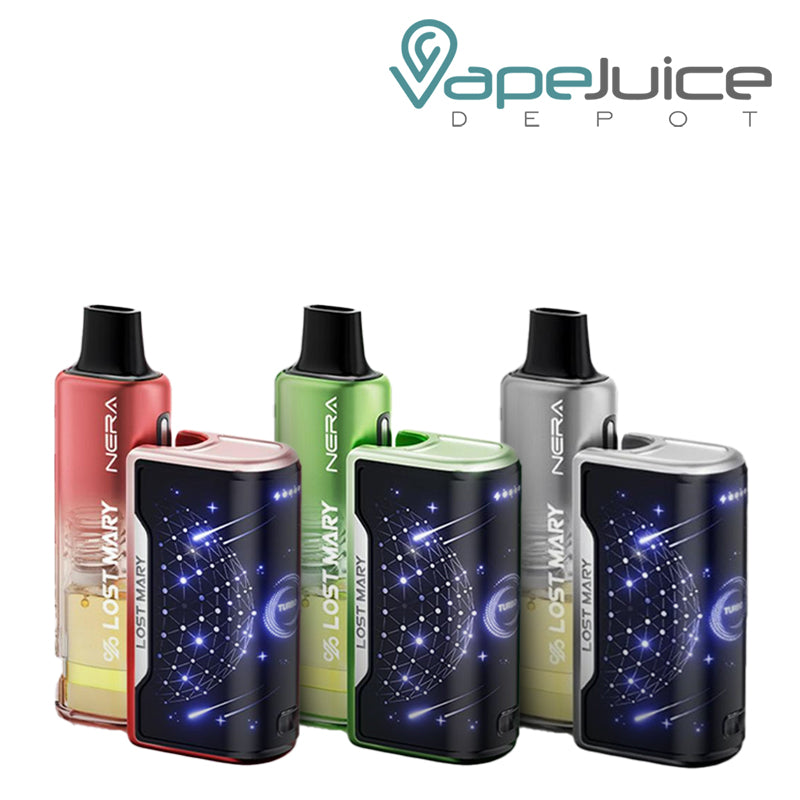 Three colors of Lost Mary Nera Fullview 70K Disposable Kit – Vape Juice Depot