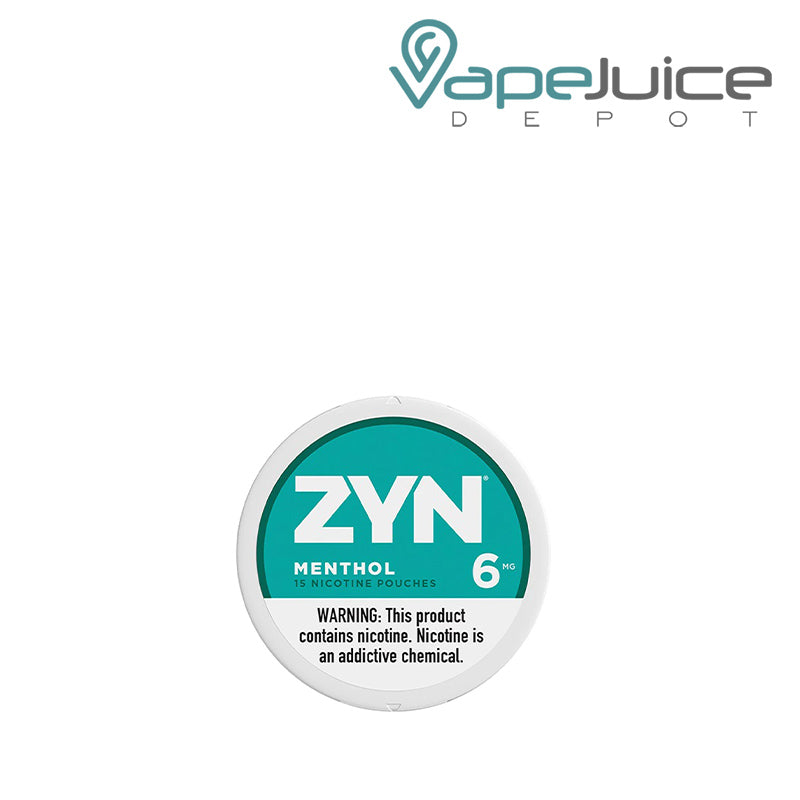 ZYN Menthol Nicotine Pouches 6MG with a warning sign  - Vape Juice Depot