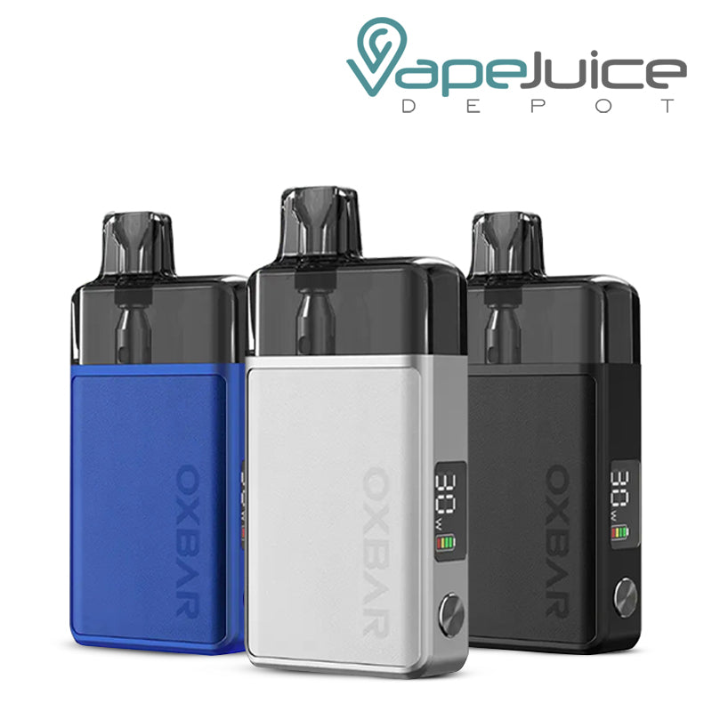 Three Colors of OXBAR x Pod Juice OXPOD Elite Kit with smart display and adjustable button - Vape Juice Depot