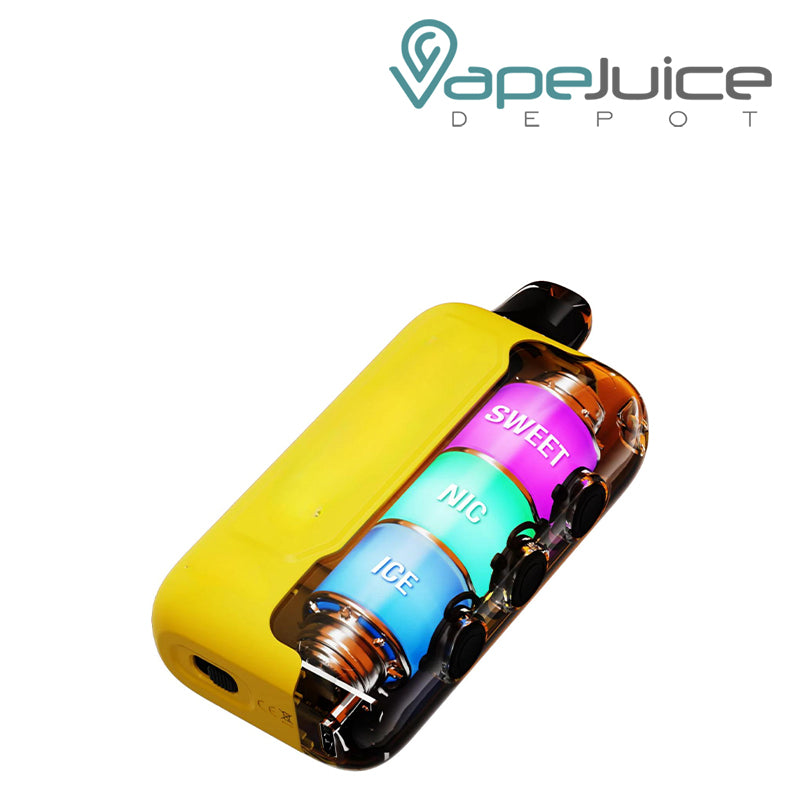 OXBAR SYNTRIX Ghost It 40K Disposable showing internal adjustable dials labeled SWEET, NIC, and ICE — Vape Juice Depot