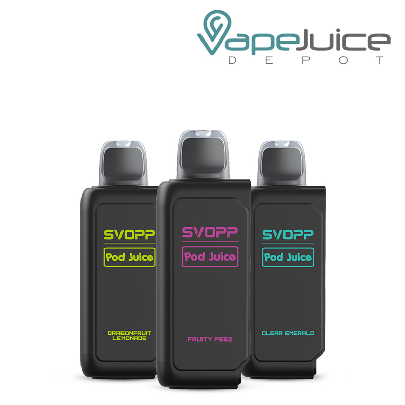 Three Flavors of OXBAR x Pod Juice SVOPP 30000 Pod Disposable next to each other - Vape Juice Depot